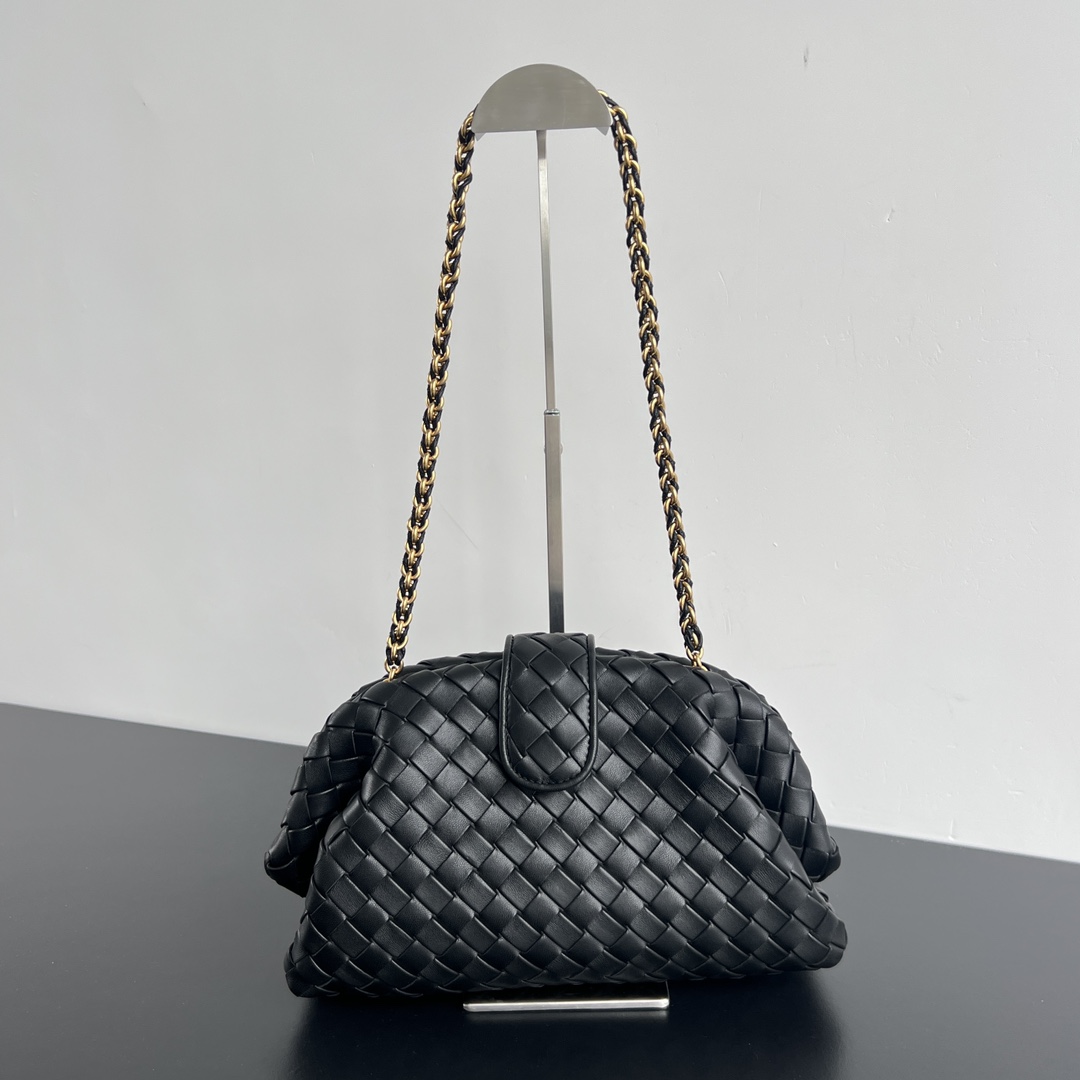 Teen Lauren 1980 Padded Intrecciato Leather Clutch With Chain Black